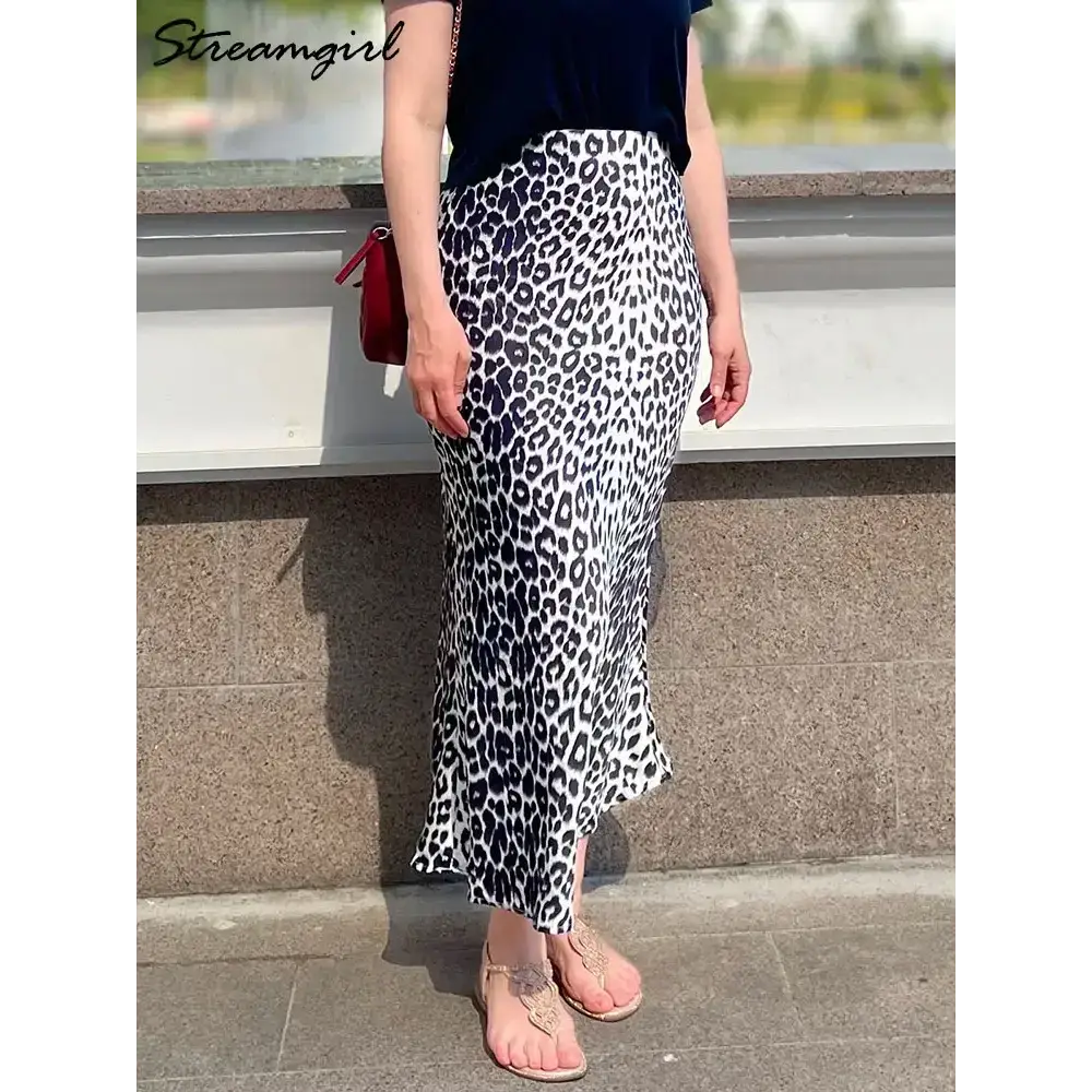 Satin Leopard Print Maxi Skirts for Summer