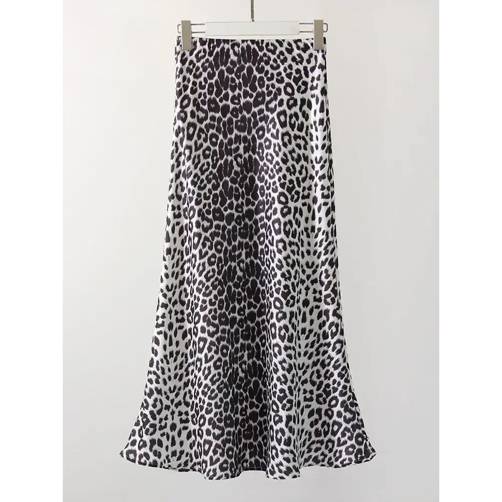 Satin Leopard Print Maxi Skirts for Summer - White / M