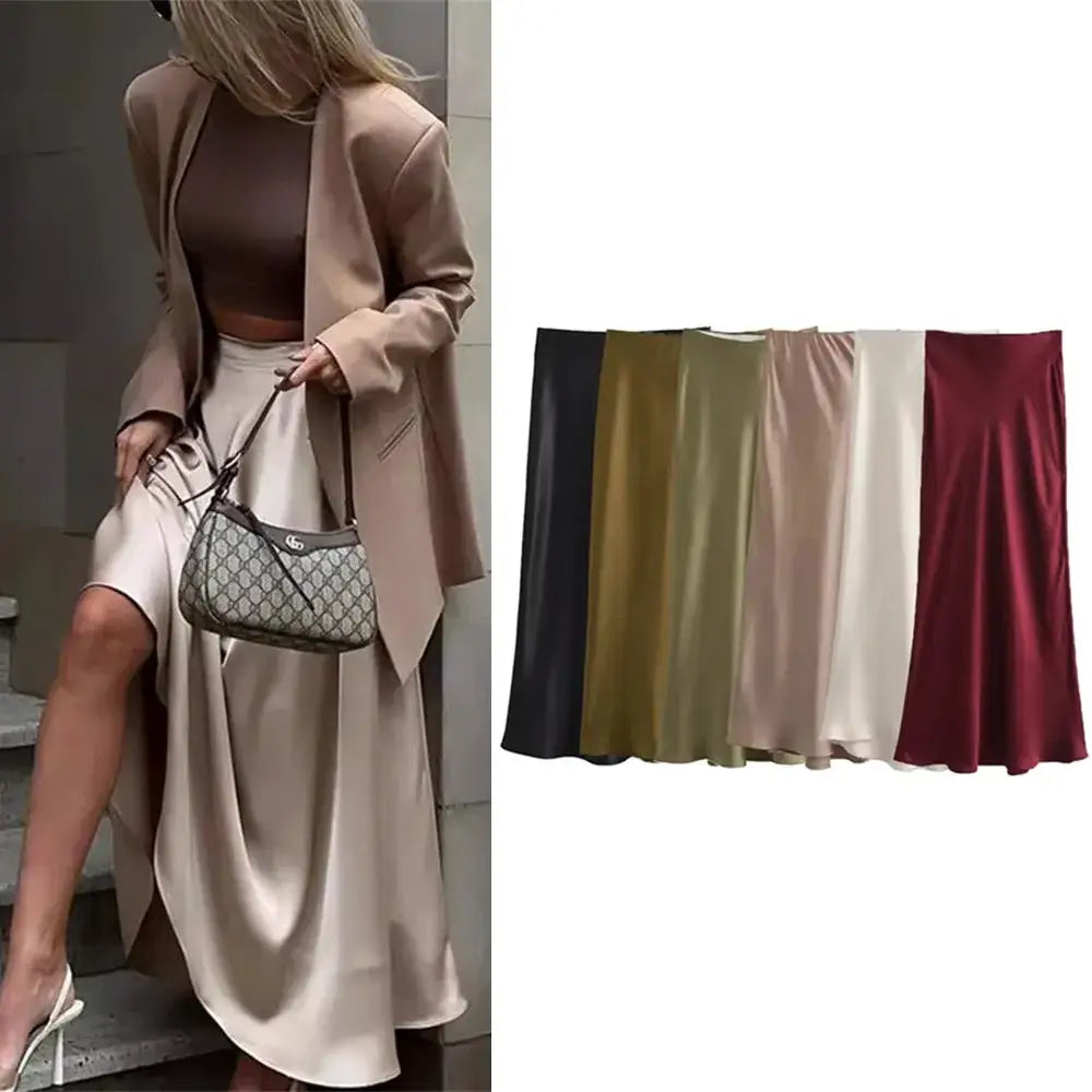 Satin Midi Skirt Mania for Women