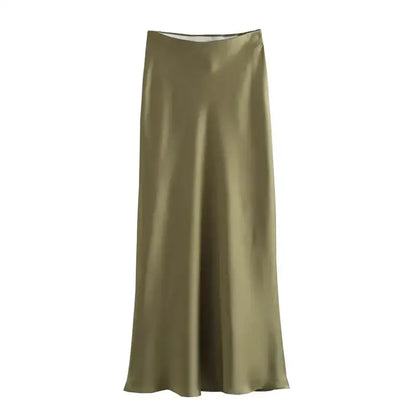 Satin Midi Skirt Mania for Women - Army Green / S