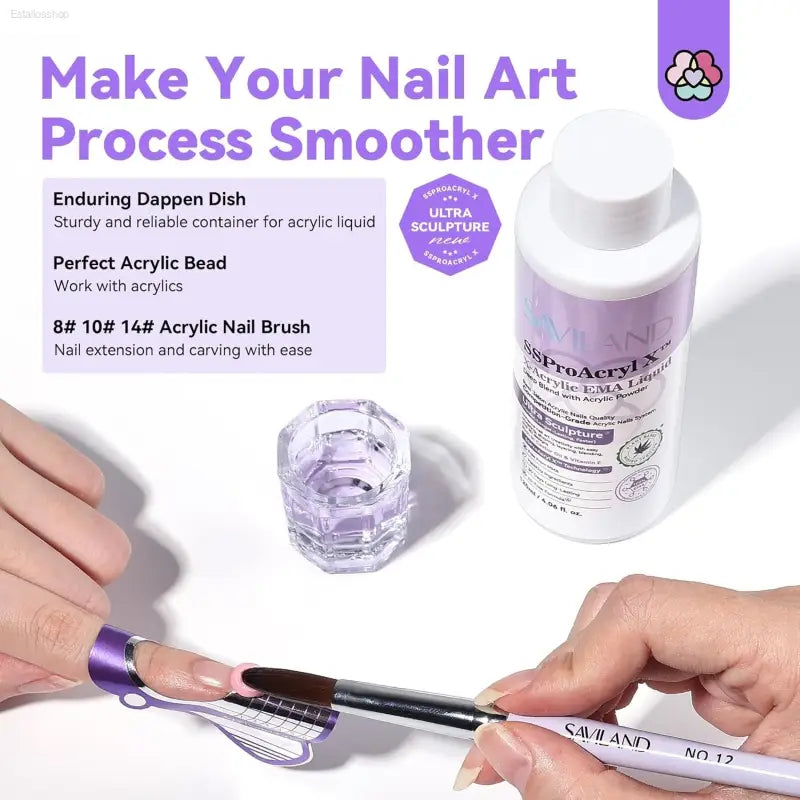 SAVILAND EMA Monomer Acrylic Nail Liquid - 4 Oz for Perfect Acrylic Nails with 12# Brush & Dappen Dish - Ideal for Beginners & Professionals