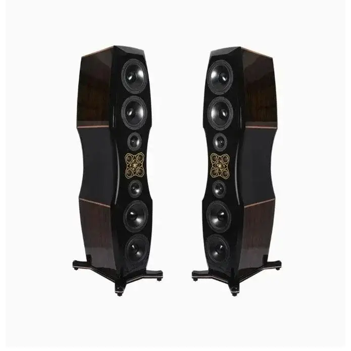 Pair of black and brown Sbach Crystal Flagship Audiophile HiFi speakers