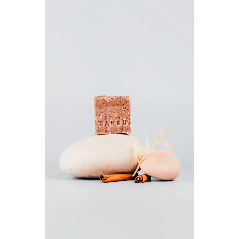 Rectangular brown soap bar from Scrub Release Vanilla Soap Duo for a refreshing wash