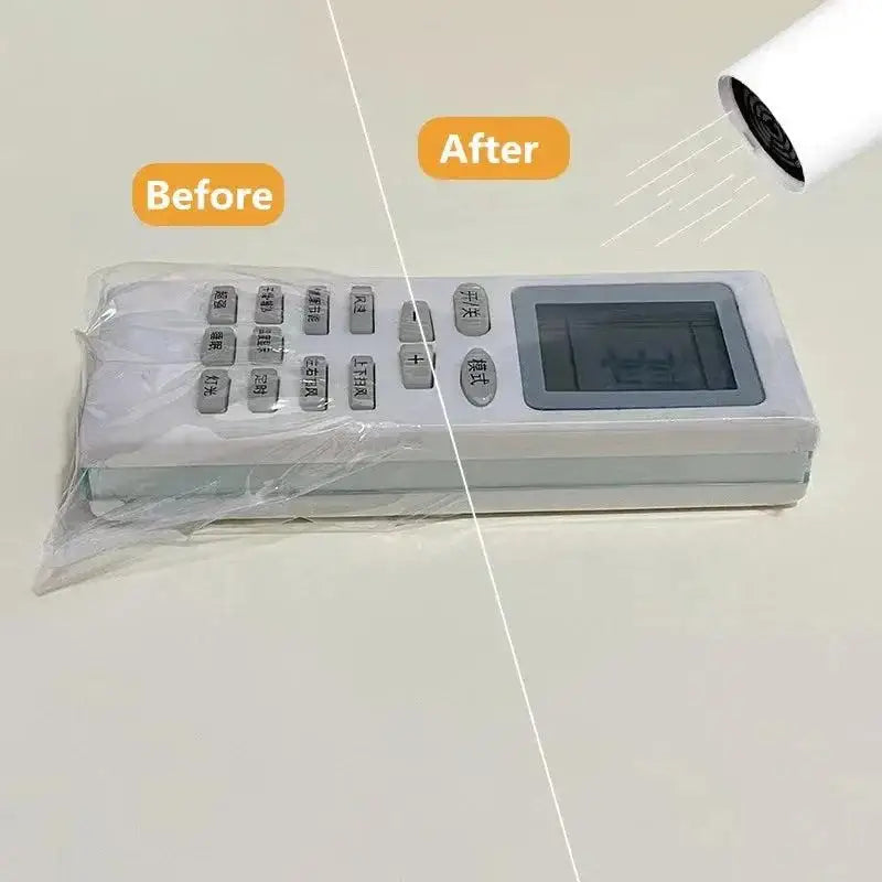 Remote control in a Sealable Shrink Film Remote Protective Case Cover with transparent film