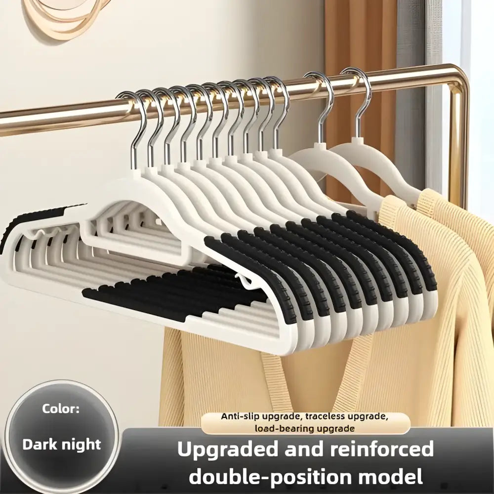 Seamless Wide Shoulder Hangers 10pcs showcasing smooth clothes hangers on a rod