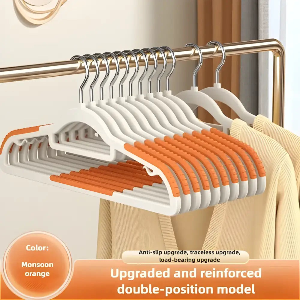 Orange and white non-slip Seamless Wide Shoulder Hangers for home, 10pcs set