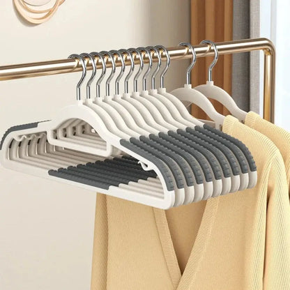 Seamless Wide Shoulder Hangers with gray grips for 10pcs home organization