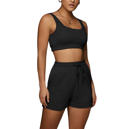 Black two-piece lounge set for women yoga seamless workouts and stylish gym sessions