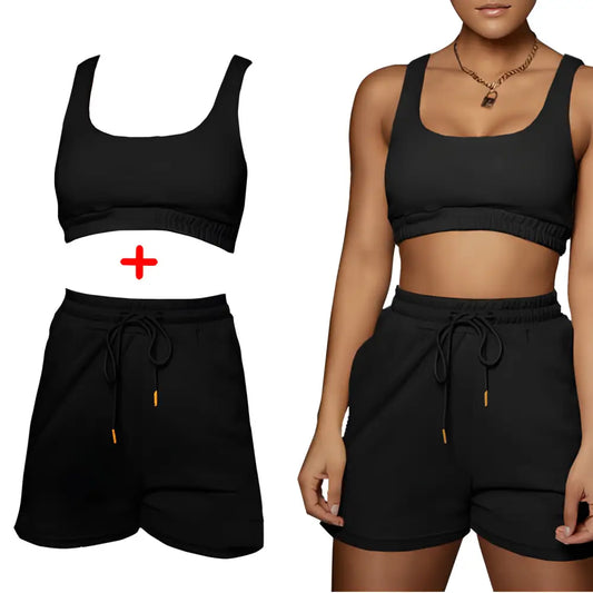 Black athletic two-piece set from Seamless Yoga Workout Sets for Women for a stylish gym look