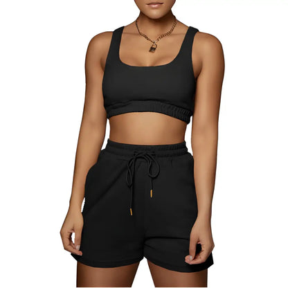 Black two-piece lounge set from Seamless Yoga Workout Sets for Women, perfect for seamless workouts