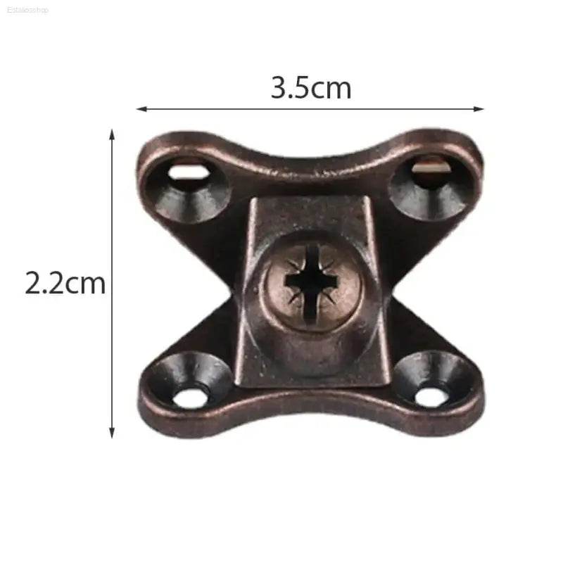 Bronze-colored metal fastener with screw.