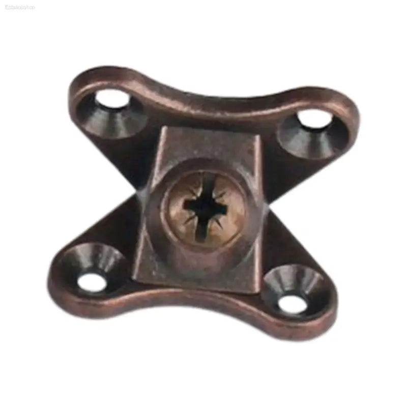 Bronze-colored metal fastener with screw.