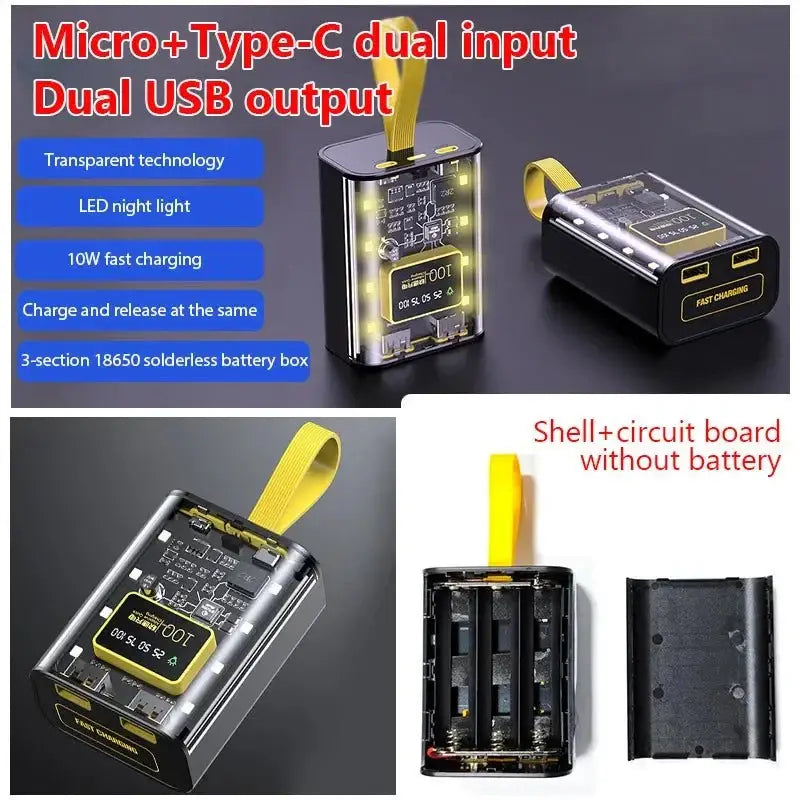 Transparent battery charger with dual USB output for See-Through Power Bank & Battery Storage Box