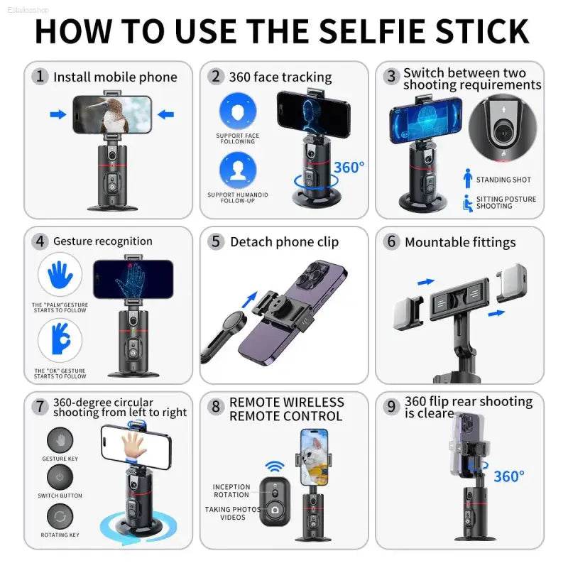 Selfieshow P02 Gimbal 360 Rotation AI Tracking Stabilizer - Estalios