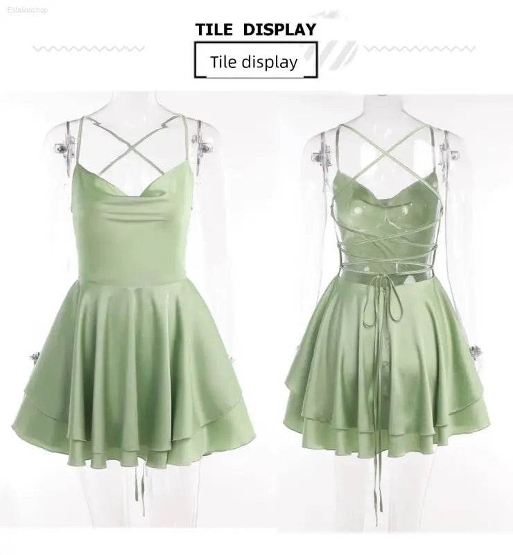 Sexy Graceful Satin Double Layer Backless Strap Dress - Estalios