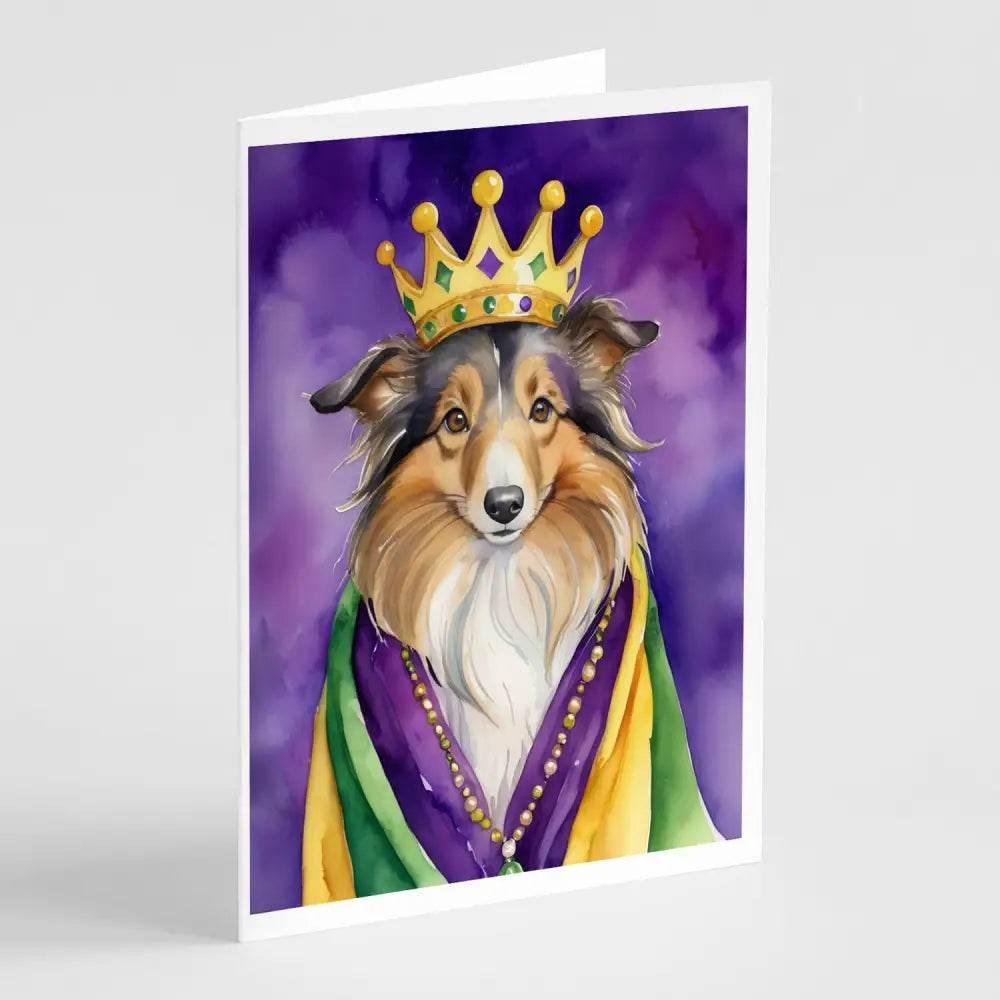 Sheltie King of Mardi Gras Greeting Cards Pack of 8 - Estalios
