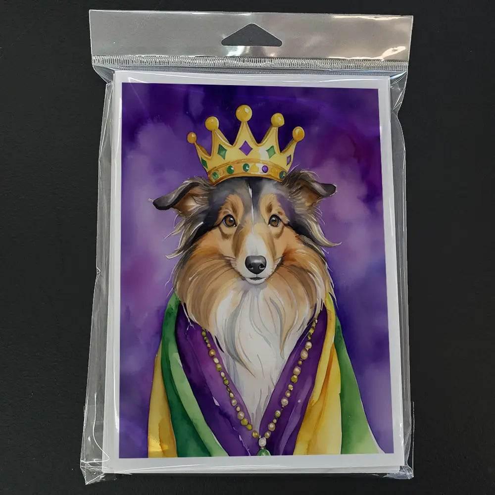 Sheltie King of Mardi Gras Greeting Cards Pack of 8 - Estalios