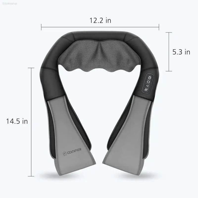 Neck and shoulder massager with dimensions.