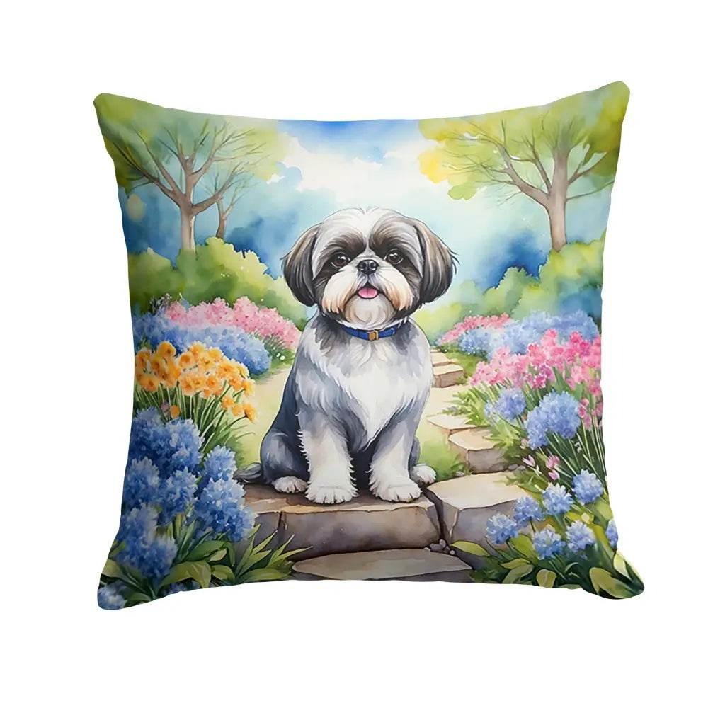 Shih Tzu Spring Path Throw Pillow for Indoor Outdoor Use - Estalios