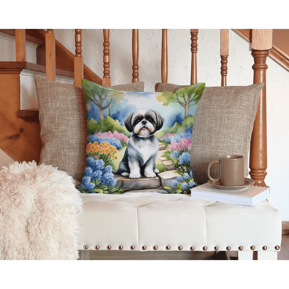 Shih Tzu Spring Path Throw Pillow for Indoor Outdoor Use - Estalios