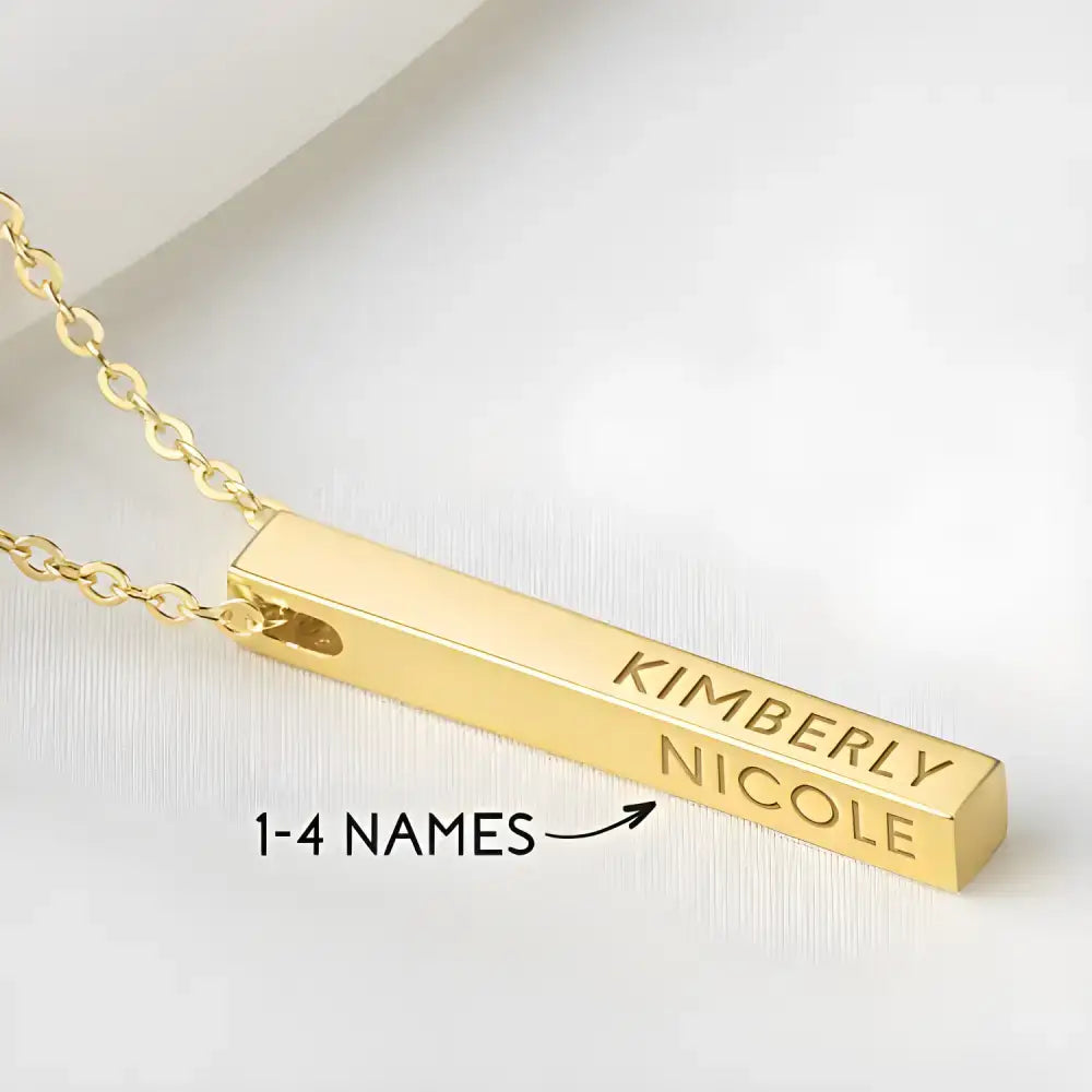 Gold-colored personalized nameplate necklace from Shine Bright, perfect kids names necklace