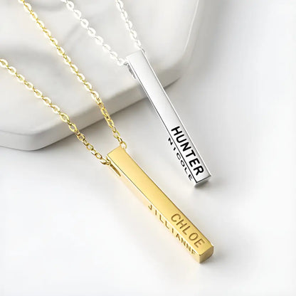 Personalized Rose Gold Plated Kids Names Necklace in a stylish rectangular pendant design