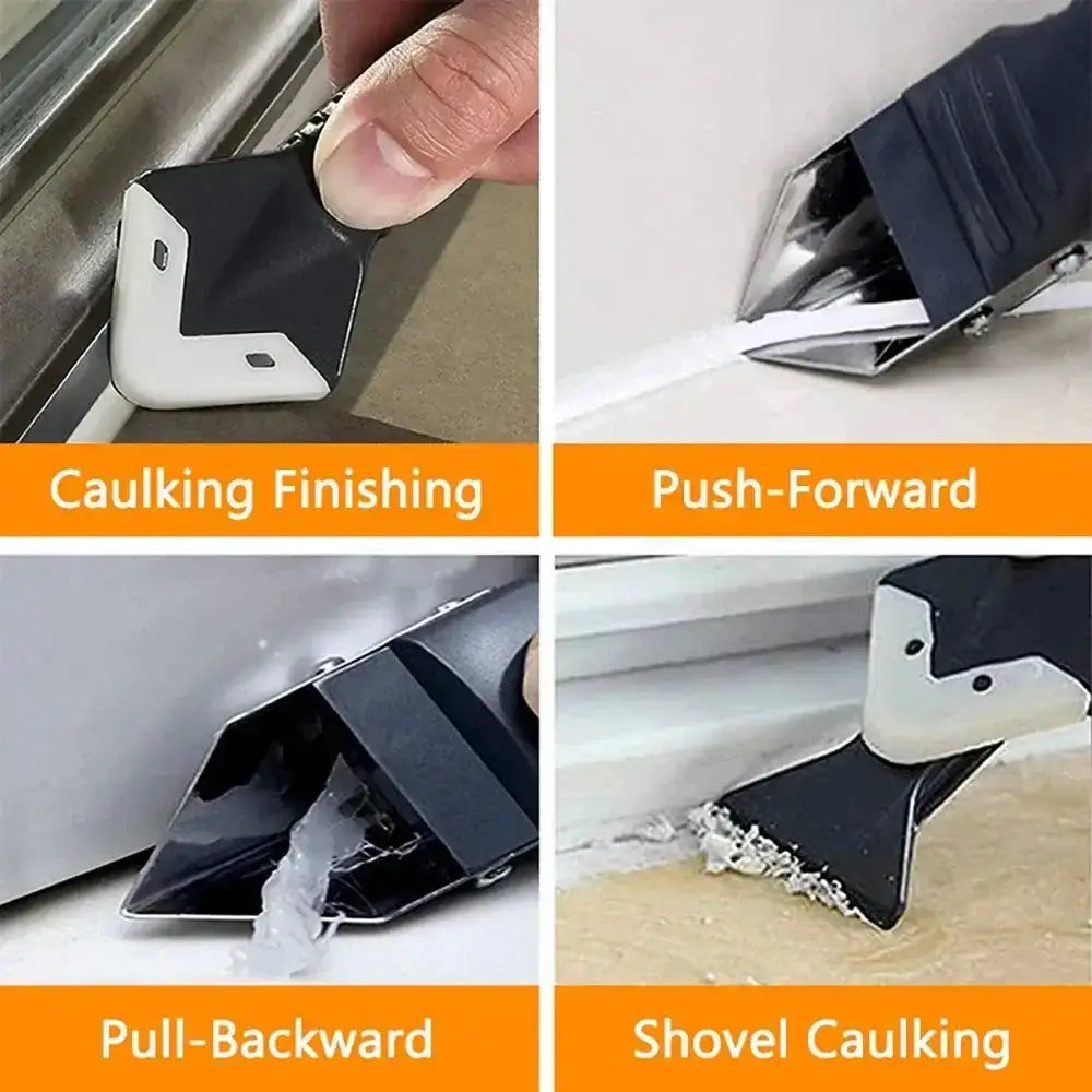 Caulking removal and finishing with Shovel Glue Tool featuring a metal head shovel