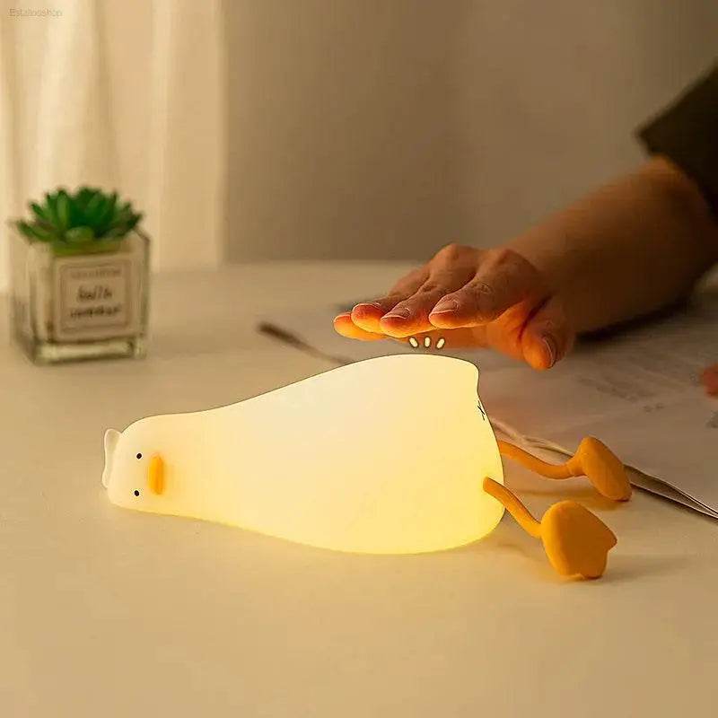 Silicone Lying Flat Duck Night Light Cute Kids Room Lamp - Estalios