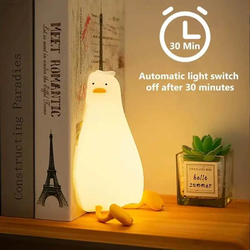 Silicone Lying Flat Duck Night Light Cute Kids Room Lamp - Estalios