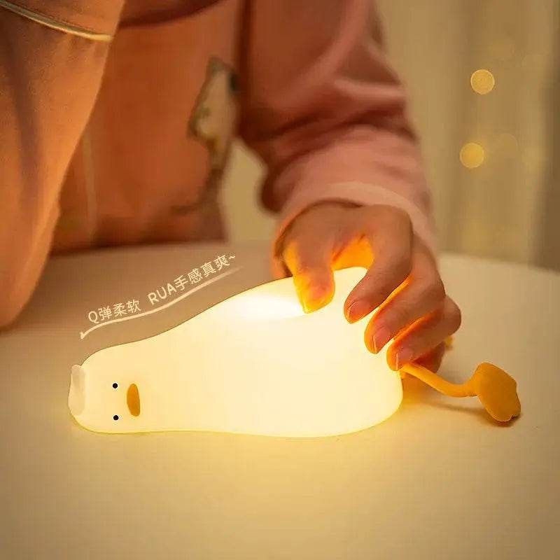 Silicone Lying Flat Duck Night Light Cute Kids Room Lamp - Estalios