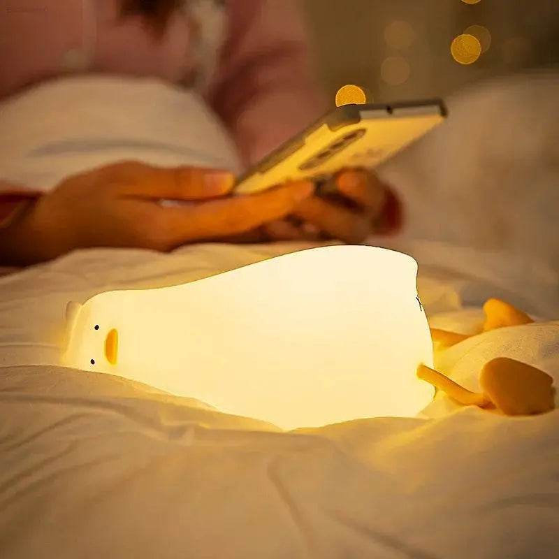 Silicone Lying Flat Duck Night Light Cute Kids Room Lamp - Estalios