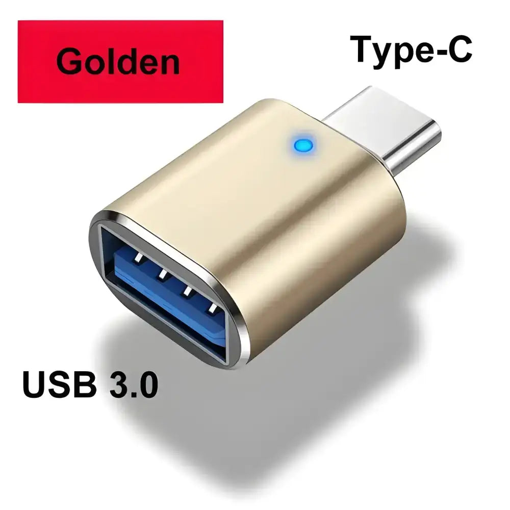 Golden USB 3.0 to Type-C adapter for fast charging and high transmission speed