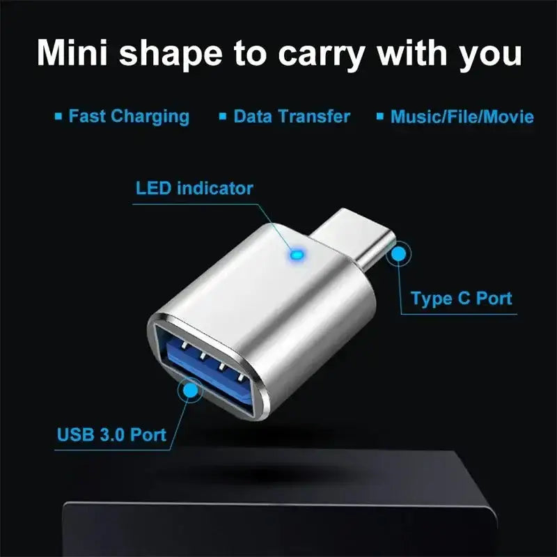 Silver USB Type C Adapter for fast transmission speed and quick charging interface