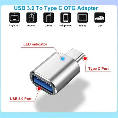 Silver USB 3.0 to Type C adapter for fast transmission speed and charging interface