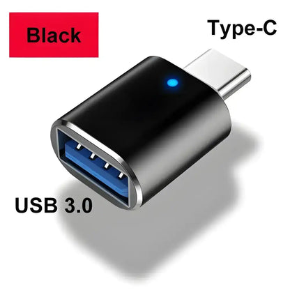 Black USB Type C adapter for fast charging with high transmission speed