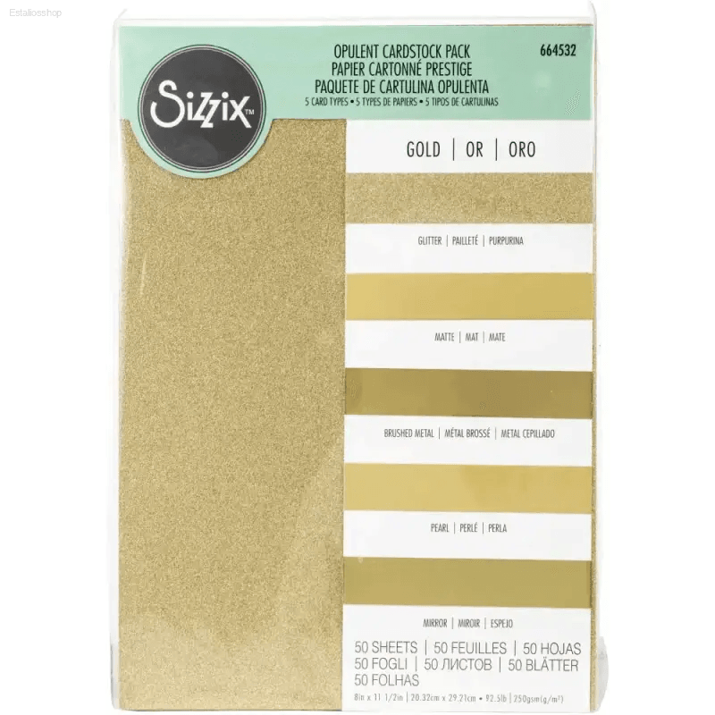 Sizzix Surfacez Opulent Cardstock Pack 50 Sheets Gold Luxury - Estalios