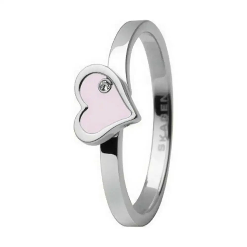 Silver Skagen Heart Ring with pink heart and diamond, perfect for ladies who love charm