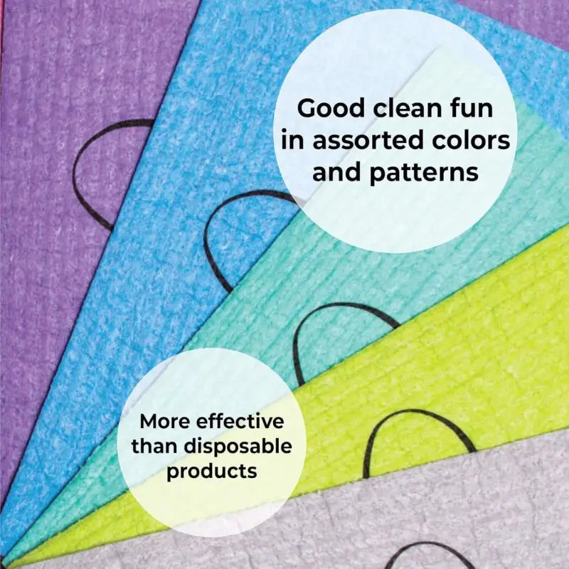 Colorful reusable cleaning cloths.