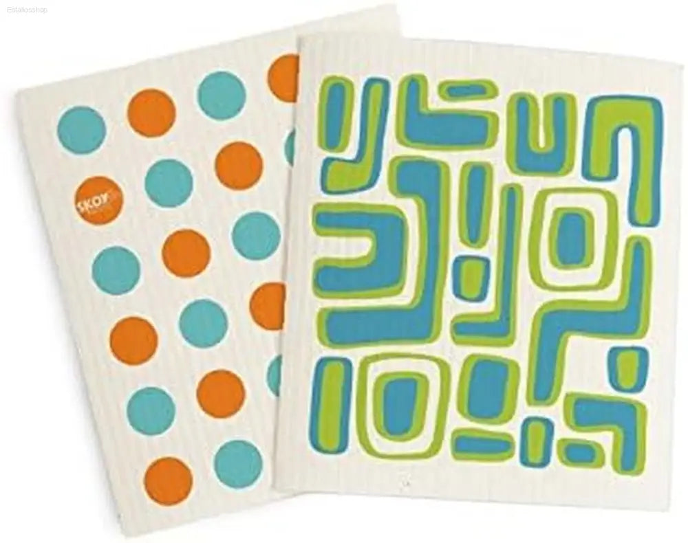 Colorful patterned dishcloths.