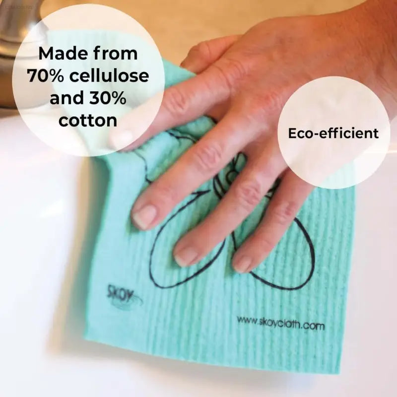 Eco-efficient cellulose and cotton cleaning cloth.