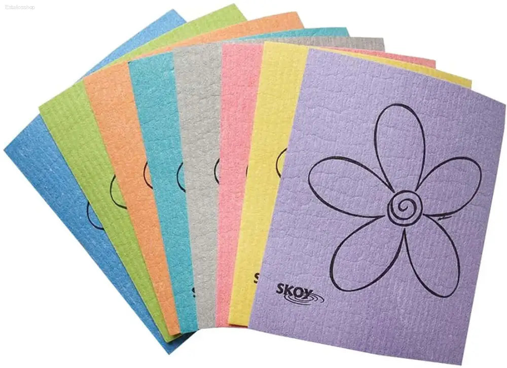 Colorful reusable cleaning cloths.