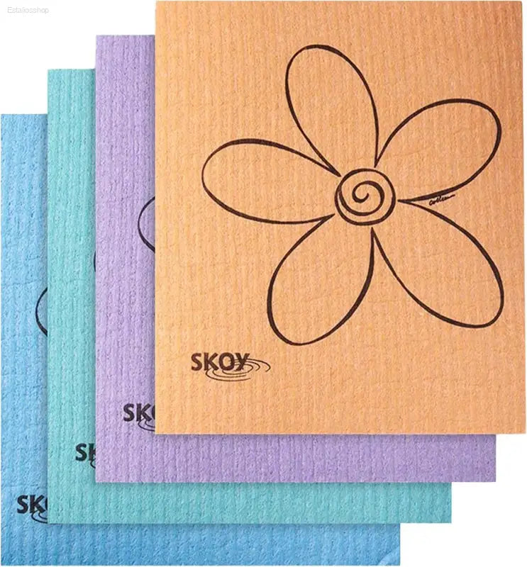 Colorful reusable cleaning cloths.