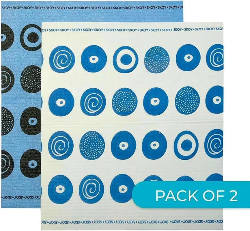 Two patterned dishcloths.