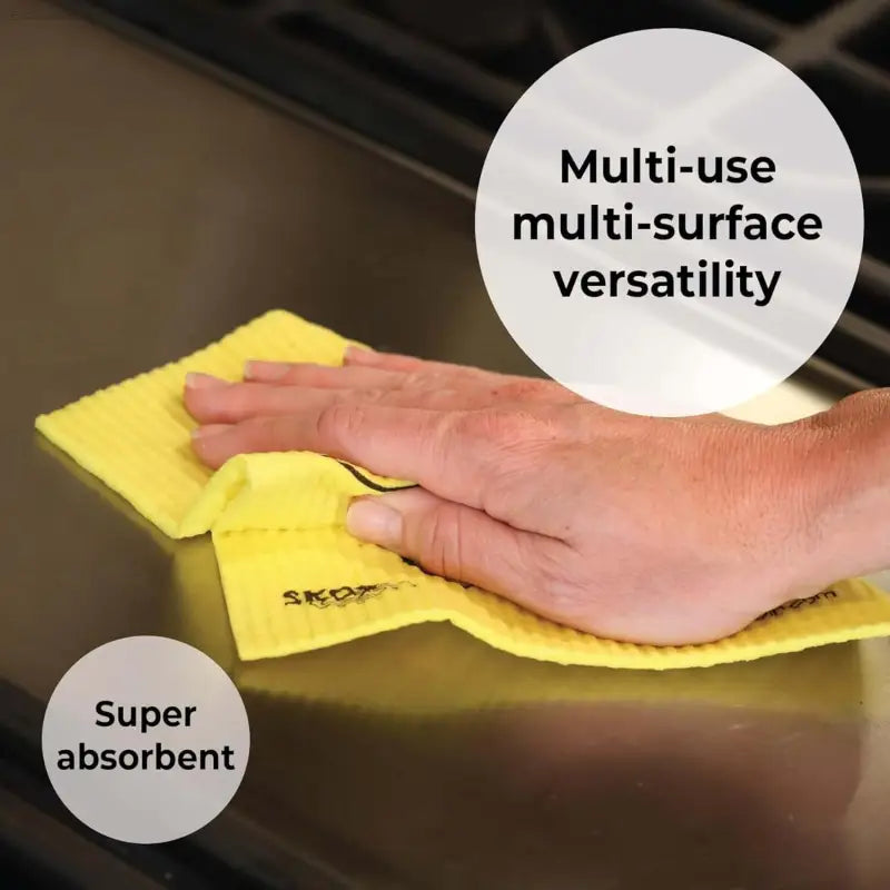 Yellow absorbent cleaning cloth.
