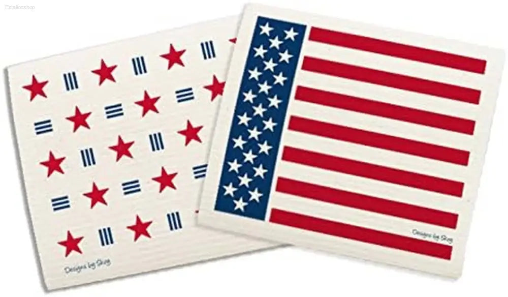 Patriotic-themed Swedish dishcloths.