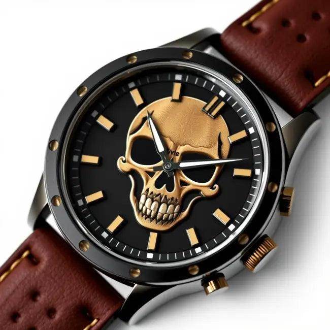 Skull-Faced Sportivo Black Brown Wristwatch for Bold Style - Estalios