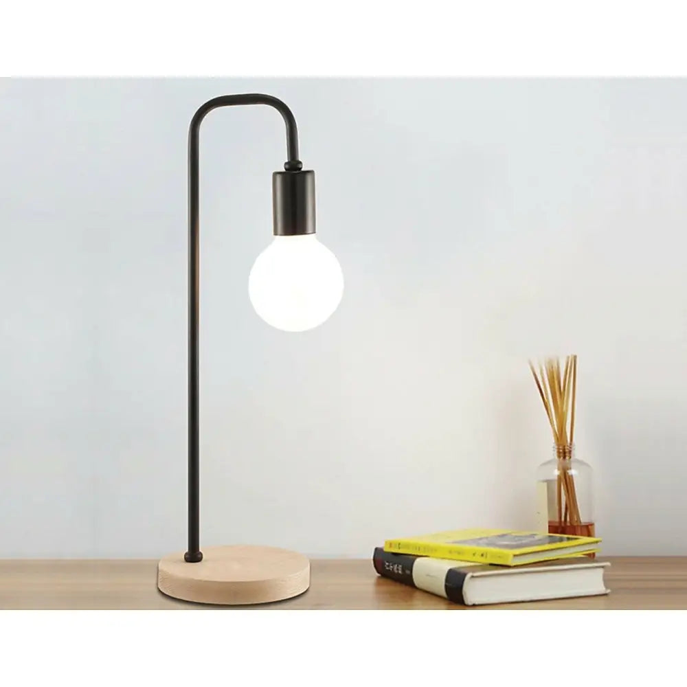 Sleek Black Table Lamp with Timber Base, perfect for modern black table setups