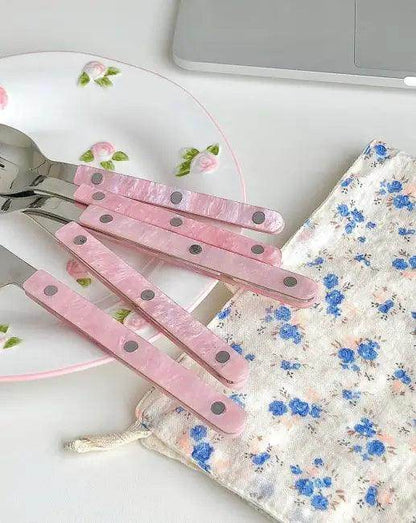 Chic Pink Perfection Cutlery and Plate Set for Elegance - Estalios