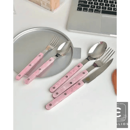 Chic Pink Perfection Cutlery and Plate Set for Elegance - Estalios
