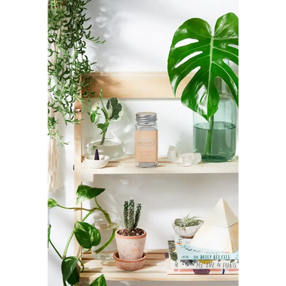 Rectangular glass jar with silver lid for natural organic dry shampoo storage